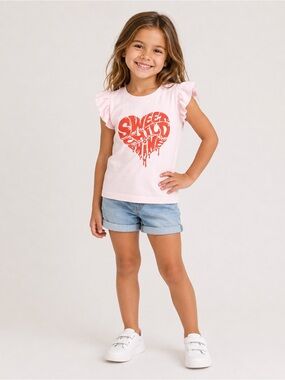 Tucker + Tate • NWOT Girls' Pink Ruffle Sleeve Graphic Tee - Sweet Child O Mine